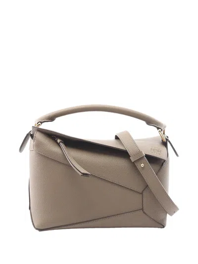 Pre-owned Loewe 2010-2026 Small Calfskin Puzzle Edge Satchel In Grey