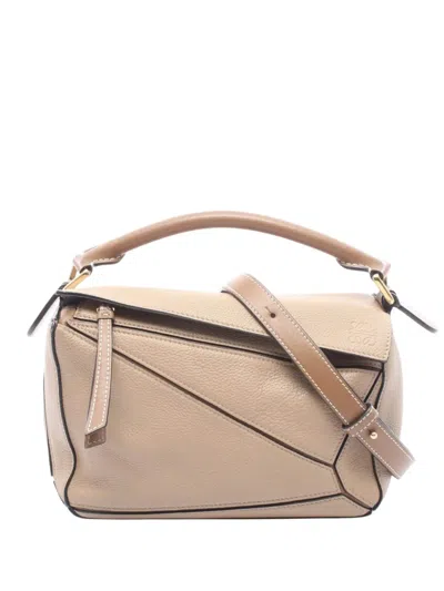 Pre-owned Loewe 2010-2026 Small Calfskin Puzzle Edge Satchel In Neutrals