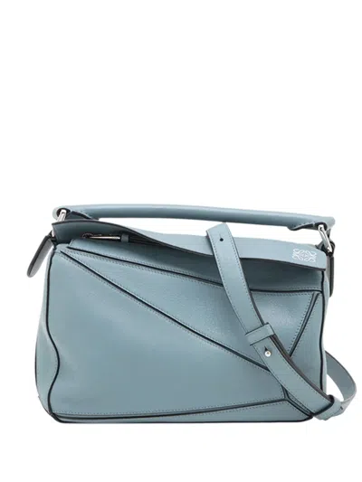 Pre-owned Loewe 2010-2026 Small Calfskin Puzzle Satchel In Blue