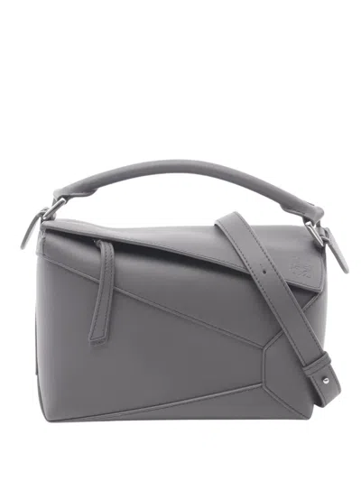 Pre-owned Loewe 2010-2026 Small Calfskin Puzzle Satchel In Grey