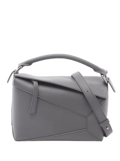 Pre-owned Loewe 2010-2026 Small Calfskin Puzzle Satchel In Grey