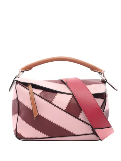 Pre-owned Loewe 2010-2026 Small Calfskin Rugby Puzzle Satchel In Pink