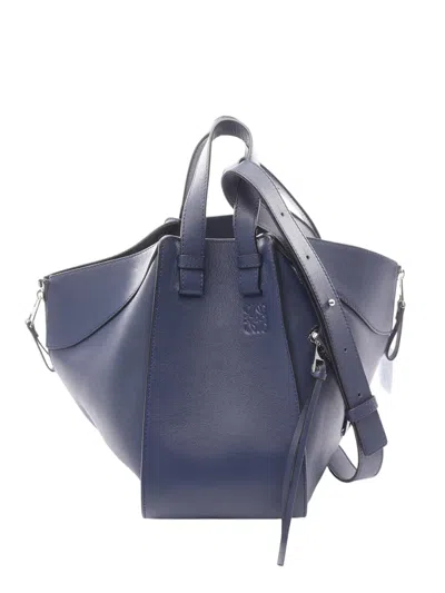 Pre-owned Loewe 2010-2026 Small Leather Hammock Satchel In Blue