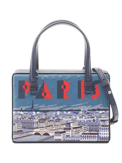 Pre-owned Loewe 2010-2026 Small Leather Paris Postal Top Handle Bag Satchel In Blue