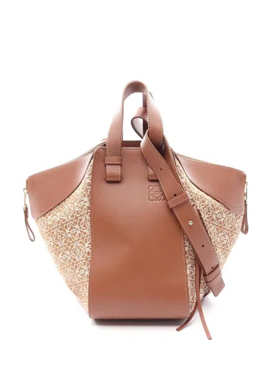 Pre-owned Loewe 2010-2026 Small Raffia And Leather Hammock Bag Satchel In Neutral