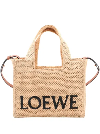 Pre-owned Loewe 2010-2026 Small Raffia Font Tote Satchel In Neutrals