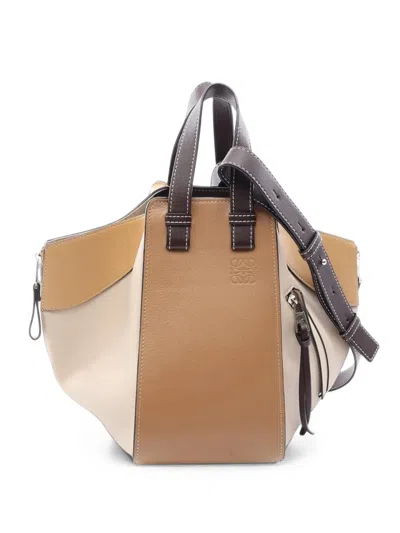 Pre-owned Loewe 2010-2026 Small Tricolor Soft Grained Calfskin Hammock Bag Satchel In Brown