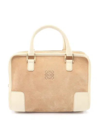 Pre-owned Loewe 2010-2026 Suede Amazona 28 Handbag In Neutral