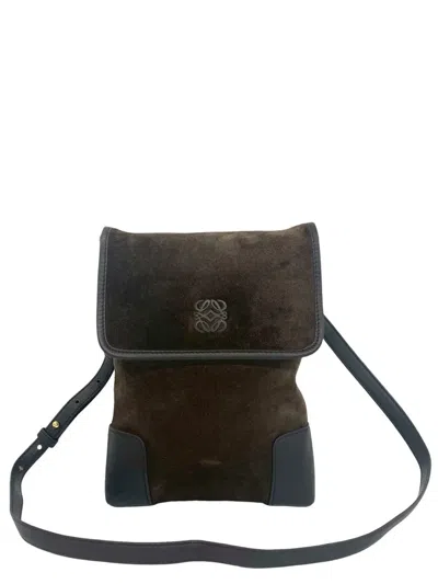 Pre-owned Loewe 2010-2026 Suede Anagram Crossbody Bag In Brown