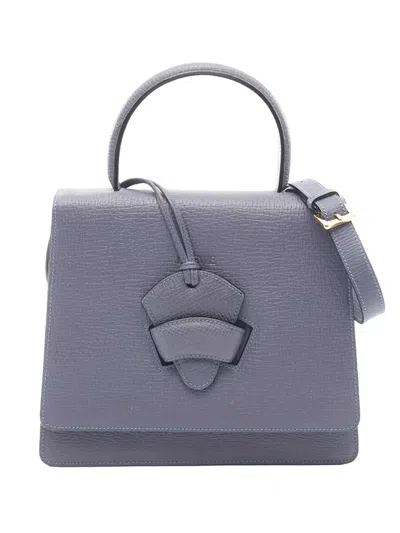Pre-owned Loewe 2010-2026 Textured Leather Barcelona Top Handle Bag Satchel In Blue