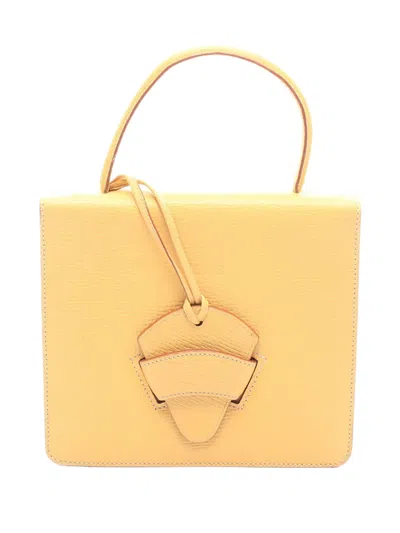 Pre-owned Loewe 2010-2026 Textured Leather Barcelona Top Handle Bag Satchel In Yellow
