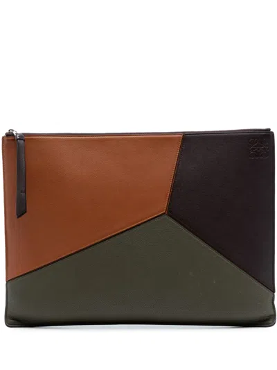 Pre-owned Loewe 2010-2026 Tricolor Leather Puzzle Clutch Bag In Brown