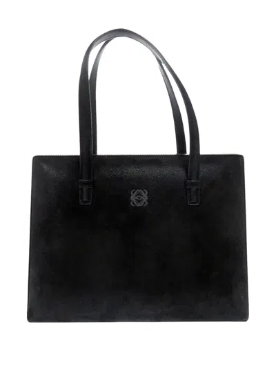Pre-owned Loewe 2010-2026 Velvet Anagram Narciso Tote Bag In Black