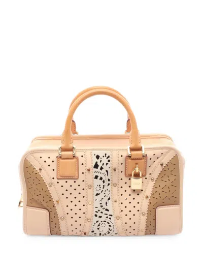 Pre-owned Loewe 2010s Amazona 28 Perforated Tote Bag In Neutrals
