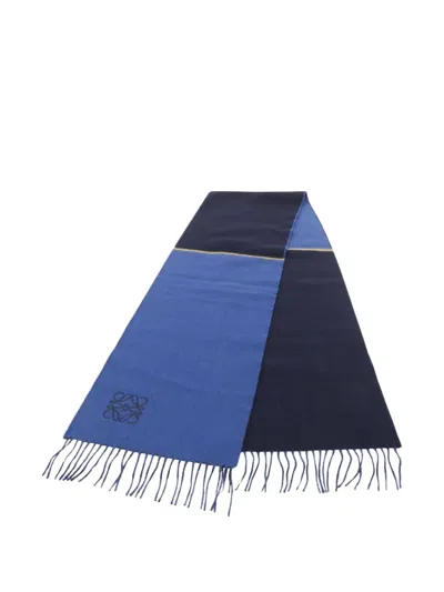 Pre-owned Loewe 2010s Anagram Fringe Scarf In Blue