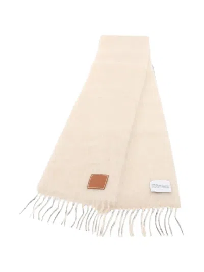 Pre-owned Loewe 2010s Anagram Fringed Scarf In Neutral