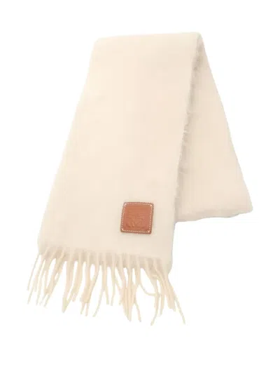Pre-owned Loewe 2010s Anagram Fringed Scarf In White