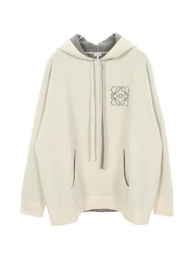 Pre-owned Loewe 2010s Anagram Knitted Wool Hoodie In Neutral