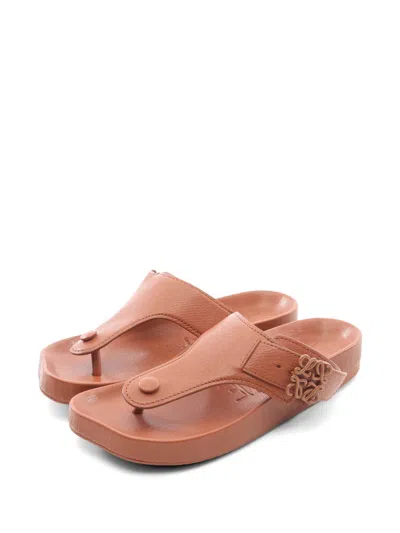 Pre-owned Loewe 2010s Anagram Leather Thong Sandals In Neutral