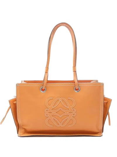 Pre-owned Loewe 2010s Anagram Leather Tote Bag In Orange