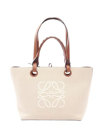 Pre-owned Loewe 2010s Anagram Leather-trim Tote Bag In Neutral