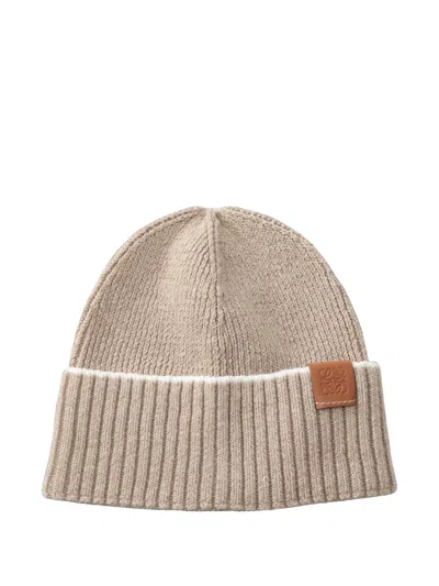 Pre-owned Loewe 2010s Anagram-patch Knit Beanie Hat In Neutrals