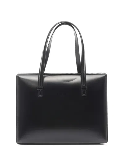 Pre-owned Loewe 2010s Embossed Logo Leather Tote Bag In Black