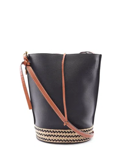 Pre-owned Loewe 2010s Gate Raffia Bucket Bag In Black