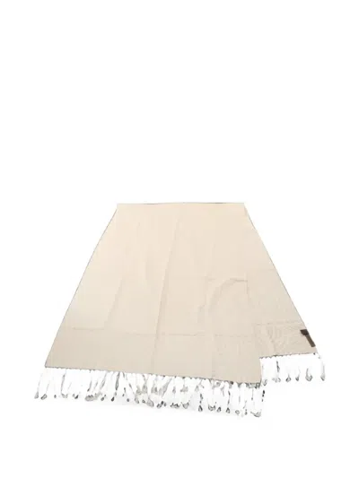 Pre-owned Loewe 2010s Geometric-pattern Silk Scarf In White