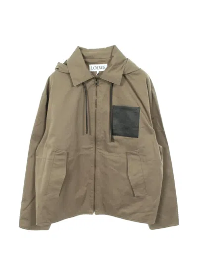 Pre-owned Loewe 2010s Leather-patch Hoodie In Neutral