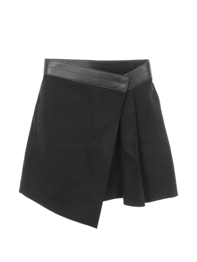 Pre-owned Loewe 2010s Leather-trim Wrap Mini Skirt In Black