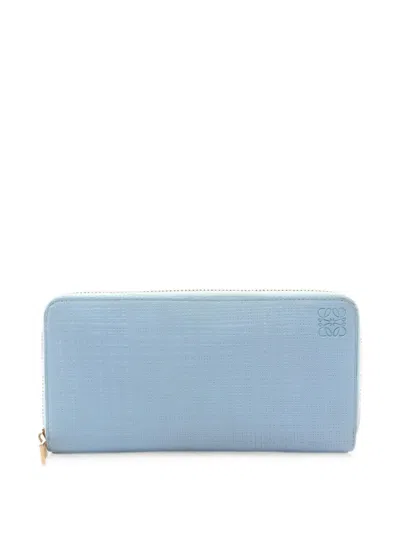 Pre-owned Loewe 2010s Linen Zip-around Wallet In Blue