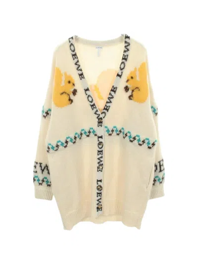 Pre-owned Loewe 2010s Logo-trim Oversized Cardigan In Neutrals