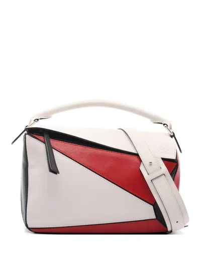 Pre-owned Loewe 2010s Medium Puzzle Two-way Handbag In White