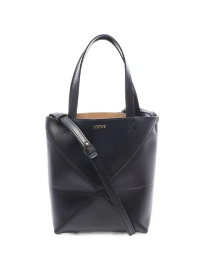Pre-owned Loewe 2010s Mini Puzzle Fold Tote Bag In Black