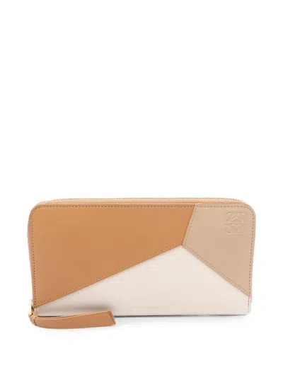 Pre-owned Loewe 2010s Puzzle Zip-around Wallet In Neutrals