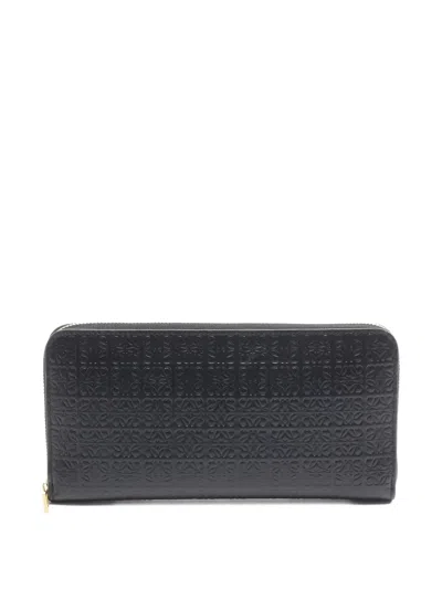 Pre-owned Loewe 2010s Repeat Anagram Zip Leather Wallet In Black