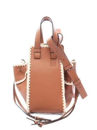 Pre-owned Loewe 2010s Small Hammock Crochet Leather Bucket Bag In Brown