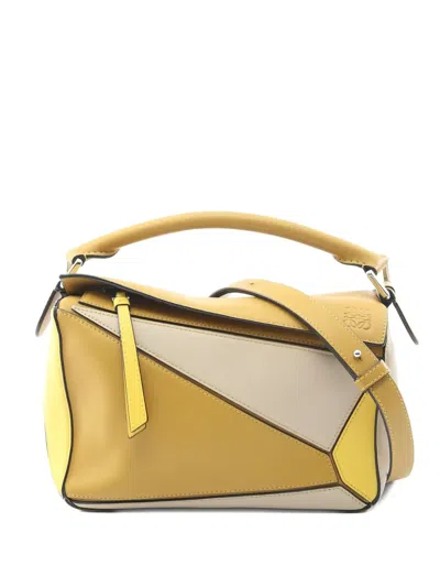 Pre-owned Loewe 2010s Small Puzzle Leather Tote Bag In Yellow