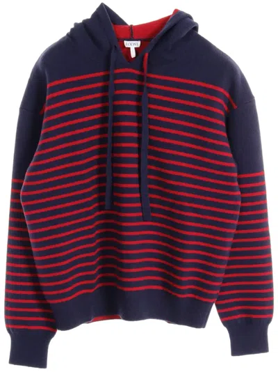 Pre-owned Loewe 2010s Striped Knit Hoodie In Blue