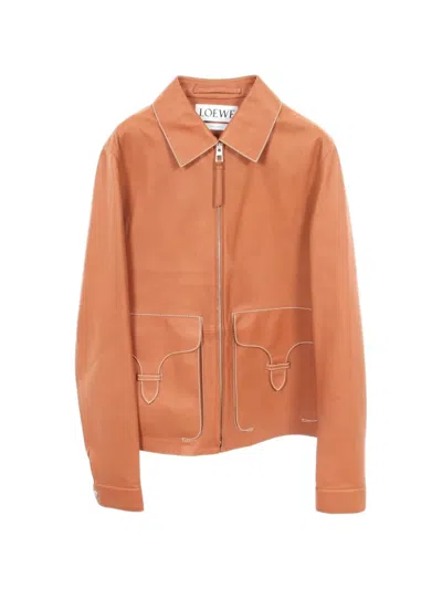 Pre-owned Loewe 2010s Zip-up Leather Jacket In Brown