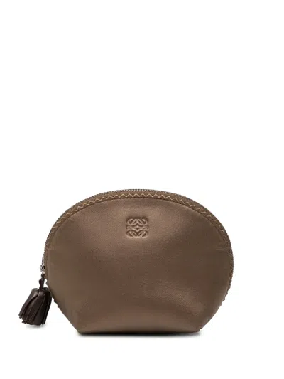 Pre-owned Loewe 2011 Leather Anagram Pouch In Brown