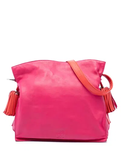 Pre-owned Loewe 2012 Bicolor Nappa Flamenco Tassel 30 Crossbody Bag In Pink