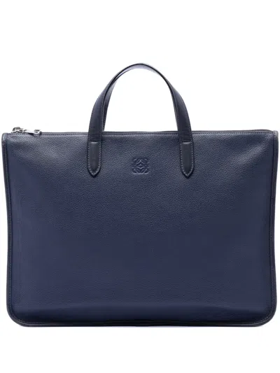 Pre-owned Loewe 2012 Leather Anagram Toledo Briefcase Business Bag In Blue