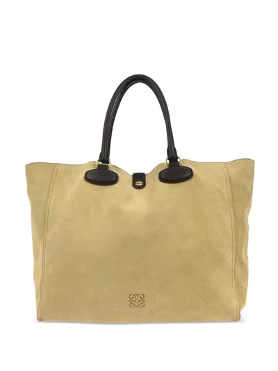 Pre-owned Loewe 2012 Leo Top-handle Suede Tote Bag In Neutral