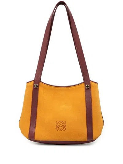 Pre-owned Loewe 2012 Suede Anagram Shoulder Bag In Yellow
