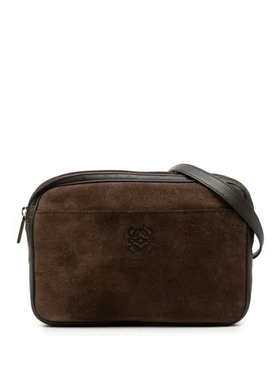 Pre-owned Loewe 2012 Suede And Calfskin Anagram Crossbody Bag In Brown