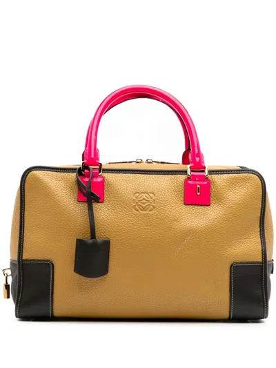 Pre-owned Loewe 2012 Tricolor Leather Amazona 36 Handbag In Brown