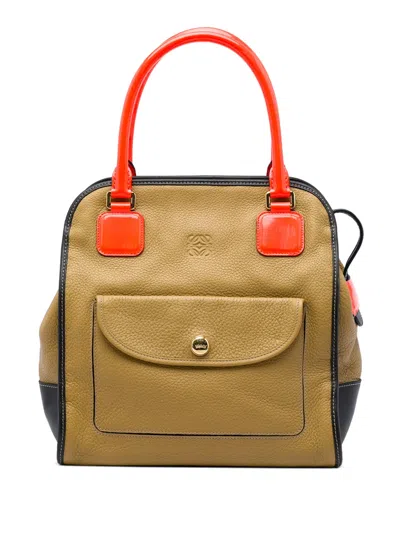 Pre-owned Loewe 2012 Tricolor Leather Anagram Oro Handbag In Brown
