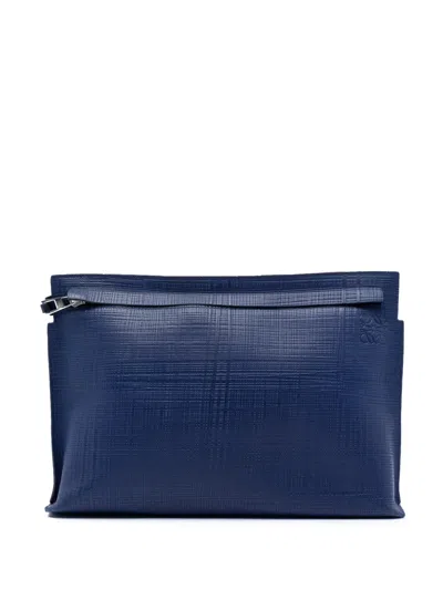 Pre-owned Loewe 2012-2024 Leather Anagram T Clutch Bag In Blue
